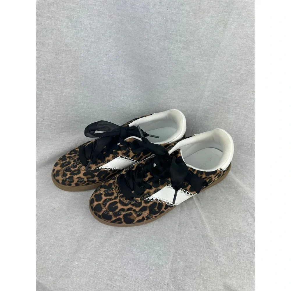Universal Thread‎ Leopard Print Ribbon Lace Sneakers Brown White Womens 6.5